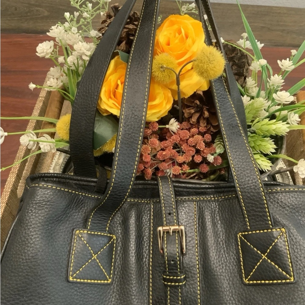 Dooney & Bourke Black Leather Tote with Gold Accents - Picture 9 of 16